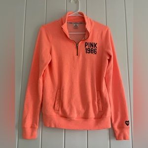 PINK Victoria's Secret Neon Coral 1/4 Zip Pullover